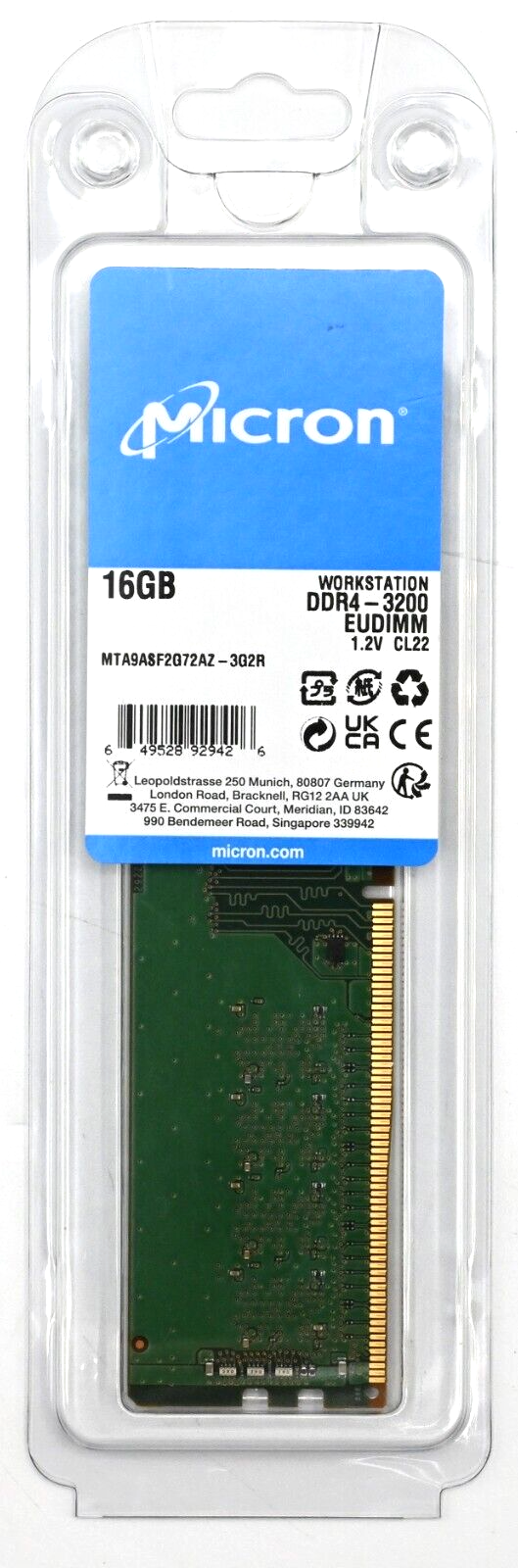 Micron 16GB DDR4 ECC UDIMM Workstation Server Memory RAM MTA9ASF2G72AZ-3G2R Main Image