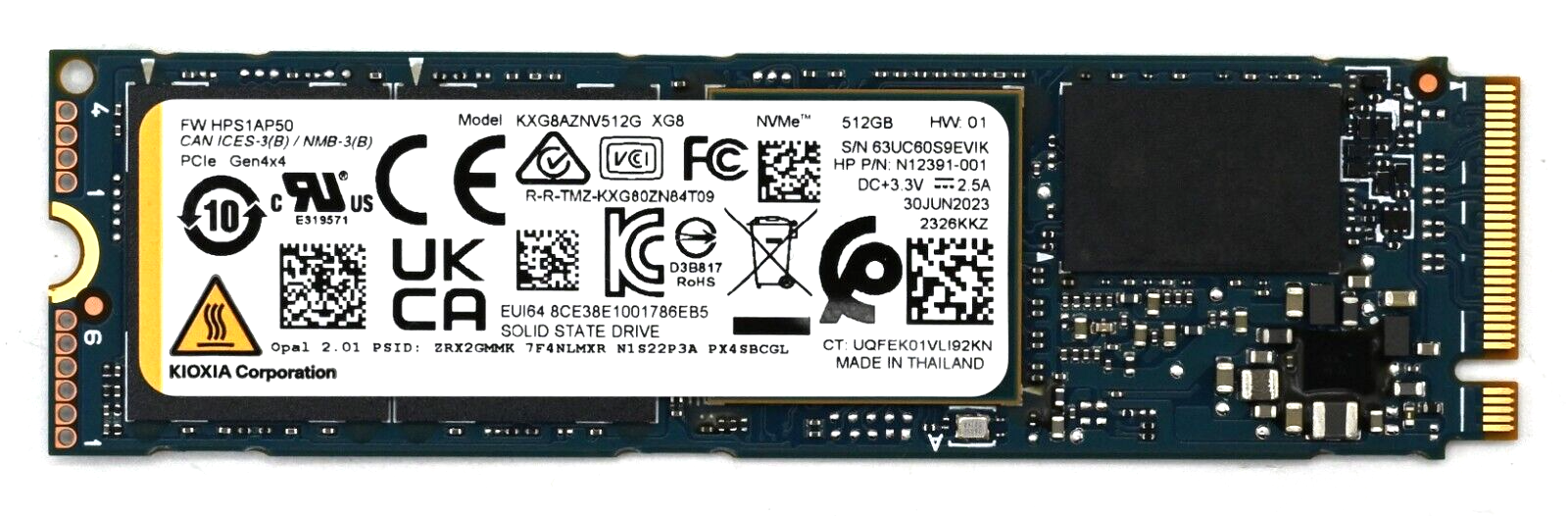 KIOXIA XG8 512GB M.2 PCIe Gen4.0x4 2280 SSD KXG8AZNV512G HP PN N12391-001 Main Image