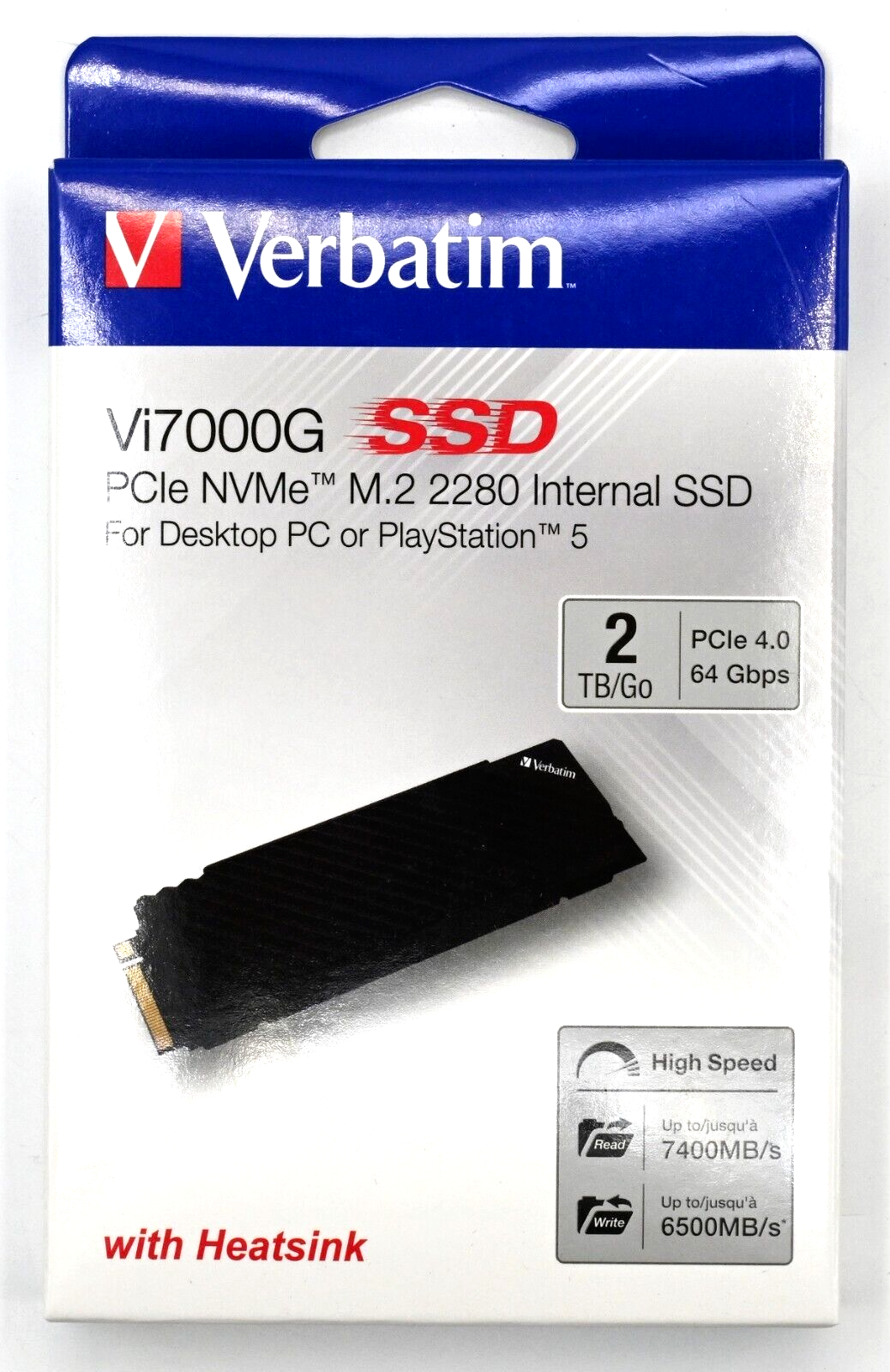 Verbatim Vi7000G 2TB M.2 2280 PCIe NVMe 4.0x4 M.2 7400MB/s PS5 Heatsink SSD Main Image